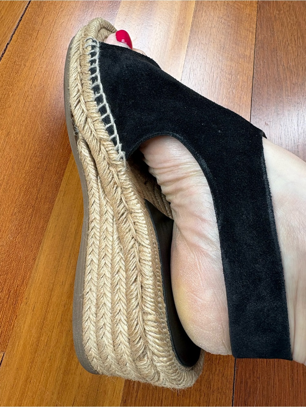 Rag & Bone Black Suede calls Espadrille Wedge Sandal - Women